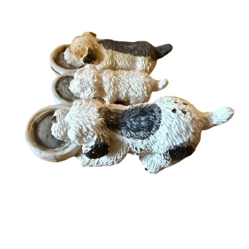 Vintage Hand-Painted Puppy Dog lover Trio Figurine Christmas Tabletop Decor 1996